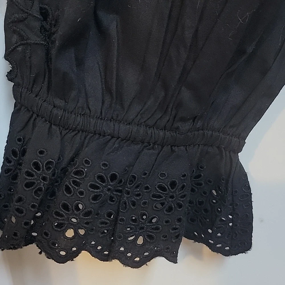J. Crew Black Eyelet Lace-Trim Button Front Blouse - Picture 7 of 12